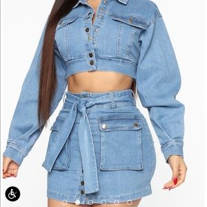 Fashion Nova Two Piece Denim Skirt Set